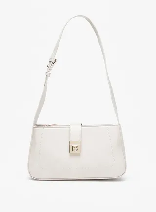 Women Solid Shoulder Bag with Adjustable Strap and Button Closure