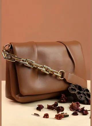Solid with Chain detail Sling Bag with Zip Lock