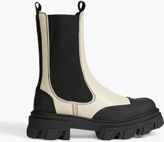 Rubber-trimmed two-tone leather Chelsea boots