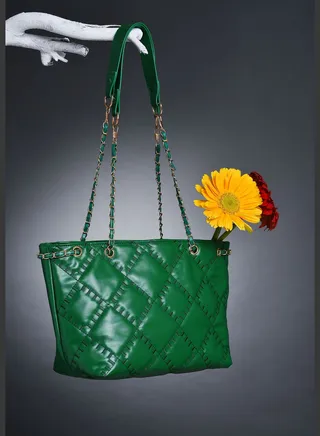 Quilted Shoulder Bag with Zip Lock