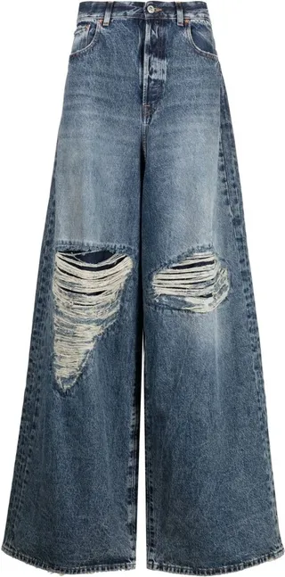 Distressed Wide-Leg Jeans