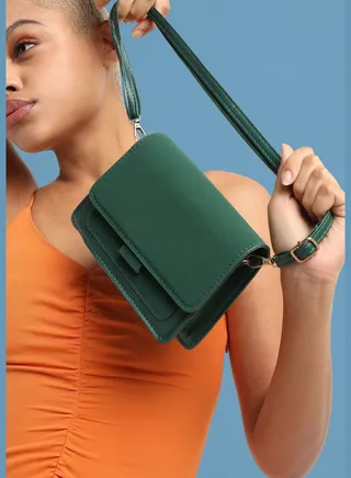Solid Casual PU Leather Mini Sling Bag with Magnet Lock For Women