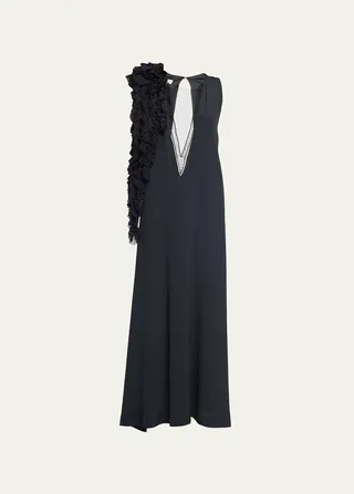 Dapoli Silk Dress with Ruffle Applique