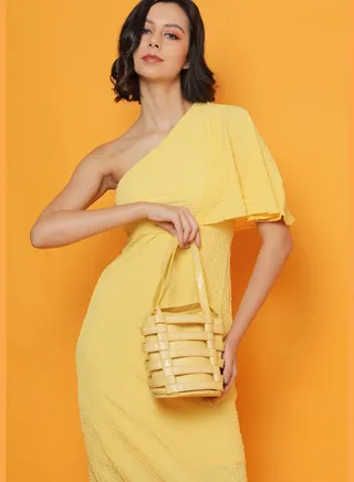 Solid Zip Lock with Bucket Shaped Hand Bag