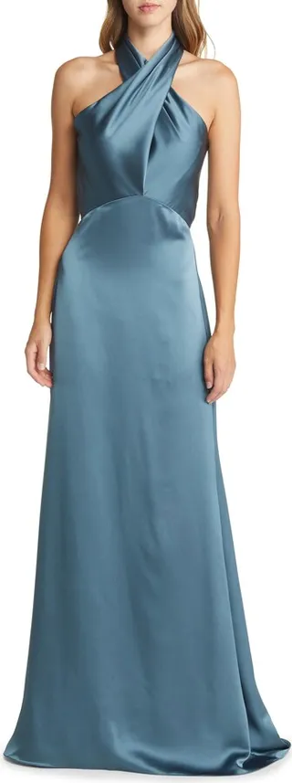 Halter Neck Satin Gown