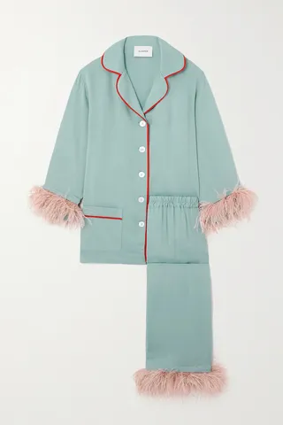 Sleeper - Party Feather-trimmed Twill Pajama Set - Blue