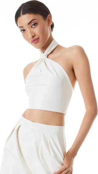 Sade Vegan Leather Knotted Halter Neck Crop Top