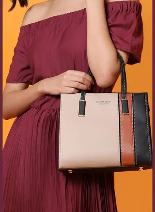 Colour block Hand Bag with Zip Lock