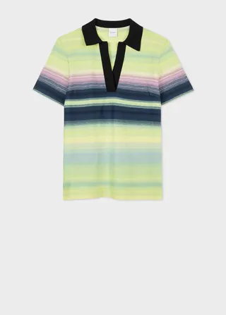 Women's Lime Cotton 'Untitled Stripe' Polo Top