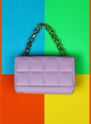 Quilted Magnet Lock Hand Bag with Chain detail