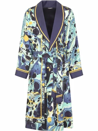 Marble-Pattern Silk Robe
