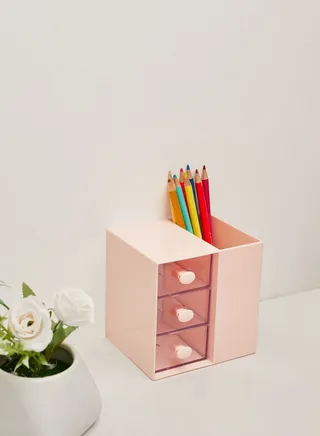 Pink Stationery Storage Holder With Drawers