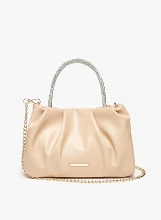 Solid Tote Bag with Embellished Handles