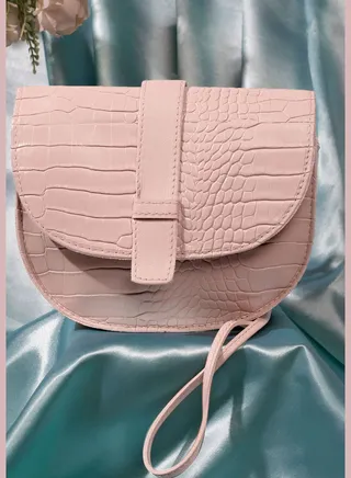Textured Magnet Lock Sling Bag with Buckle detail