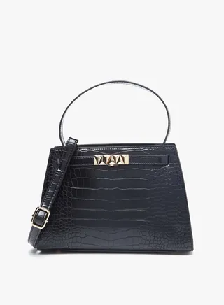 Womens Textured Tote Bag With Detachable Strap And Zip Closure