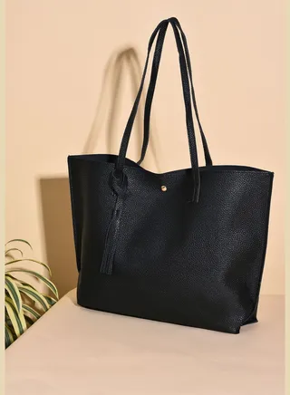 Textured Oversized Shopper Tote Bag with Button Lock