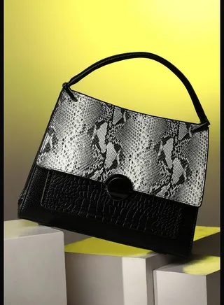 Textured Push Lock Hand Bag