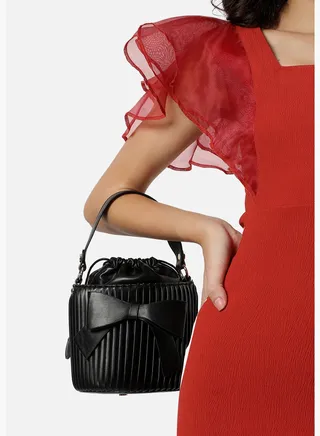 Striped Drawstring Hand Bag with Tie up detail