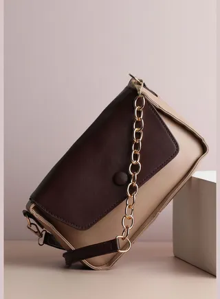 Colour block Casual PU Leather Mini Sling Bag with Magnet Lock For Women