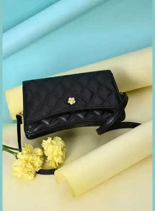 Quilted Clutch Bag with Magnet Lock