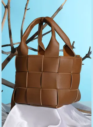 Textured Zip Lock Hand Bag with Handle detail