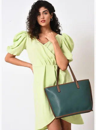 Solid Shopper Tote Bag with Zip Lock