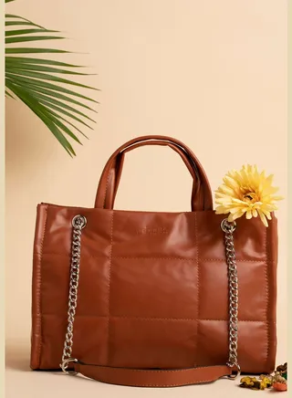 Quilted Zip Lock Hand Bag with Chain Strap