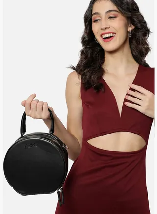 Solid Zip Lock Hand Bag with Round Shape