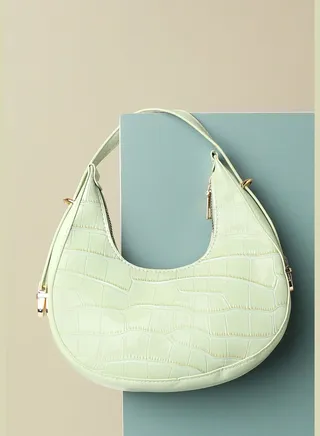 Textured Casual PU Leather Mini Hand Bag with Zip Lock For Women
