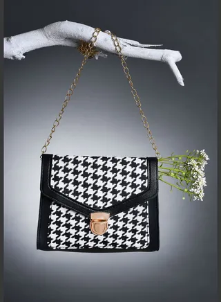 Textured Push Lock Sling Bag with Chain Strap