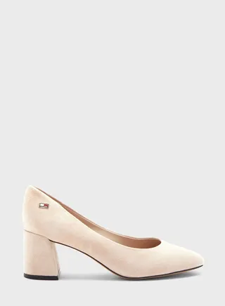 Suede Mid Heel Block Platform Pumps