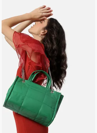 Quilted Zip Lock Hand Bag with Chain Strap