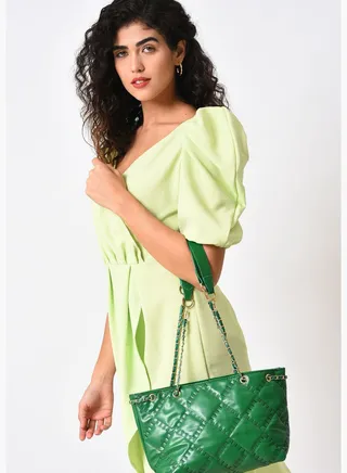 Quilted Shoulder Bag with Zip Lock