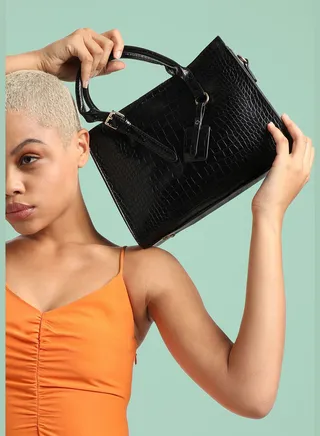 Solid Casual PU Leather Regular Hand Bag with Zip Lock For Women
