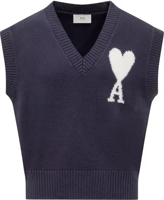 AMI Paris Logo Embroidered Knitted Vest