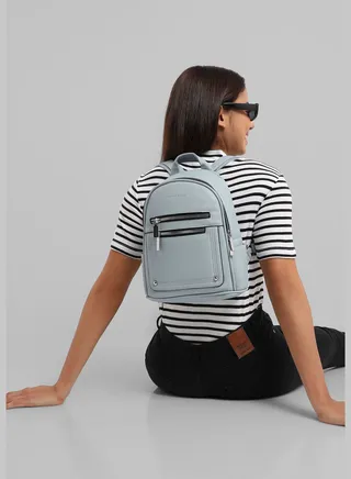 Solid Zip Lock Regular Vegan Leather Backpack For Women