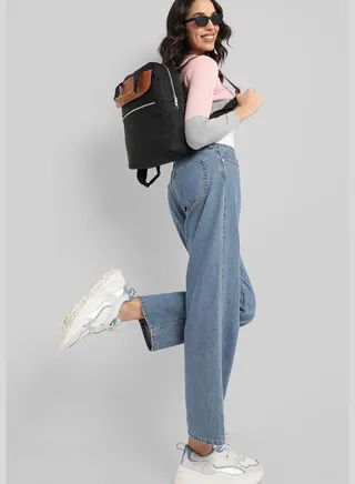 Colour block Zip Lock Regular Nylon Backpack For Women