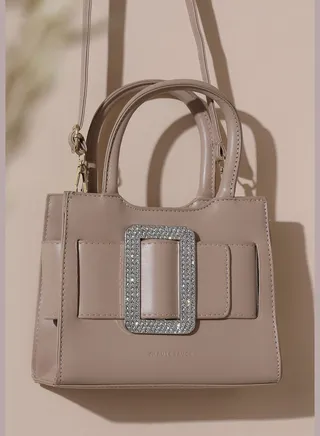 Solid Zip Lock Regular Faux Leather Hand Bag with Detachable Strap For Women