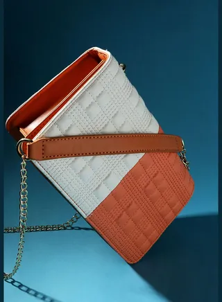 Colour block Magnet Lock Regular Faux Leather Sling Bag For Women