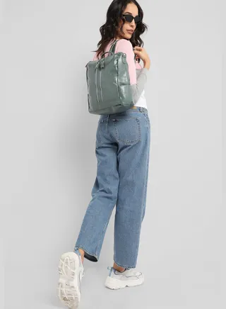 Solid Zip Lock Regular Vegan Leather Backpack For Women