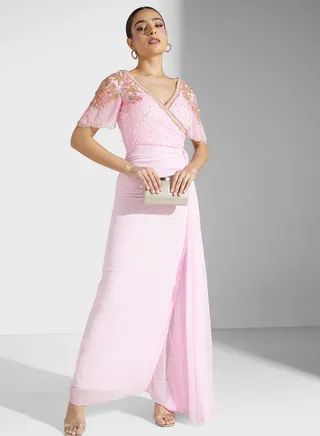 Embellished Surplice Neck Dress