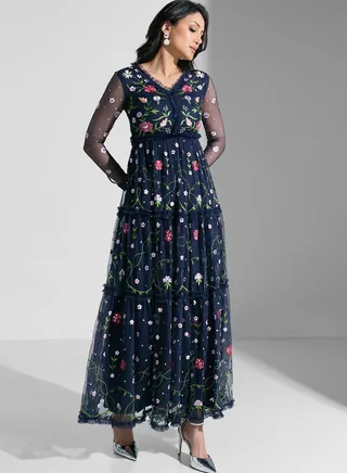 Embroidered Tiered Dress