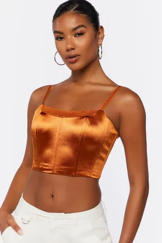 Lace-Trim Satin Cropped Cami