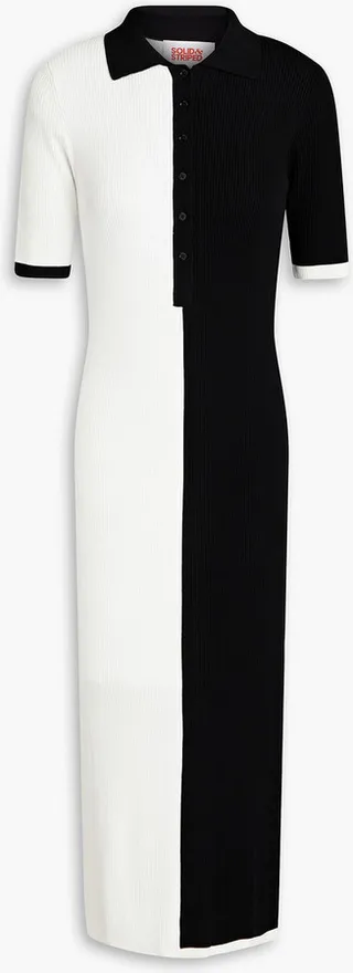 Leigh two-tone ribbed-knit midi shirt dress