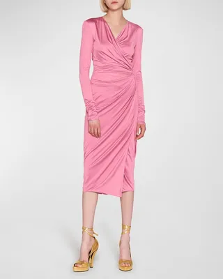 Draped Silk Jersey Corset Midi Wrap Dress