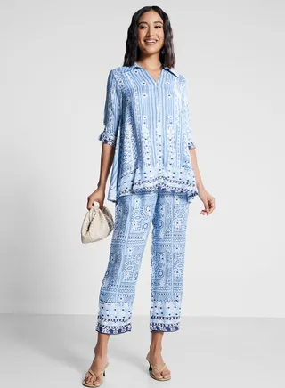 V-Neck Kurti & Pants Set
