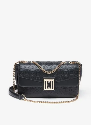 Women's Embossed Monogram Crossbody Bag with Chain Strap and Magnetic Closure
