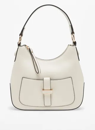 Women's Textured Crossbody Bag with Detachable Strap and Flap Closure