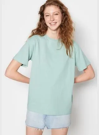 Mint 100% Cotton Boyfriend/Wide Fit Crew Neck Knitted T-Shirt TWOSS20TS0134