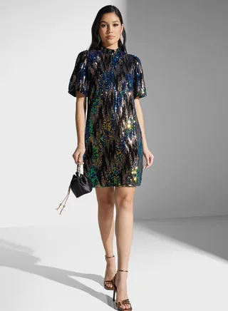 High Neck Sequin Dress